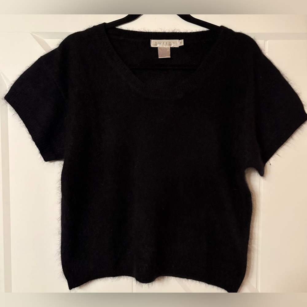 Tweeds Black Lambswool Angora Sweater Top Short Sleeve Fuzzy Knit M